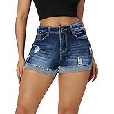 roswear Women's Ripped Mid Rise Stretchy Denim Jeans Shorts