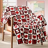 Valentine's Day Gift Blanket for Mom, Wife - Red Pattern Throw for Couch, Sofa or Bed - Decorative Plaid Luxury Flannel Lap Blanket - Super Cozy Comfy