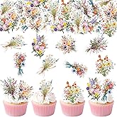 Fyeoxle 42PCS Edible Wildflower Cupcake Toppers Wafer Paper Baby in Bloom Baby Shower Decorations Flower Birthday Party Decorations Wildflower Cake Toppers for Birthday Party Supplies (Wildflowers)
