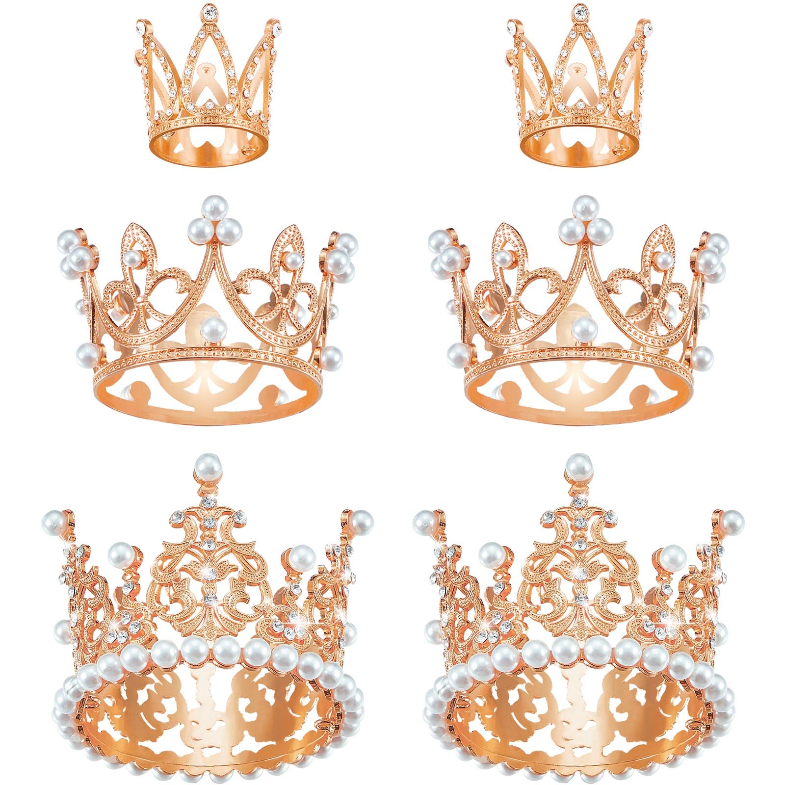 Photo 1 of 6 Pcs Crown Cake Topper Artificial Pearl Rhinestone Small Tiara Cake Topper Crowns for Decoration Birthday Wedding Baby Shower Party(Rose Gold)