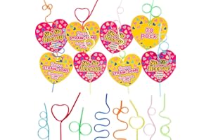FUNETA 30 Crazy Straws and 30 Valentine's Day Cards for Kids' School Classroom - Silly Valentine's Party Favors -Valentine's Day Gifts for Kids - Class Valentine's Exchange - Kids' Valentine's Day Cards Set