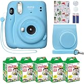 Fujifilm Instax Mini 11 Instant Camera Sky Blue + Custom Case Fuji Film Value Pack (50 Sheets) Flamingo Designer Photo Album for instax Photos