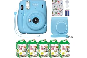 Fujifilm Instax Mini 11 Instant Camera Sky Blue + Custom Case Fuji Film Value Pack (50 Sheets) Flamingo Designer Photo Album for instax Photos
