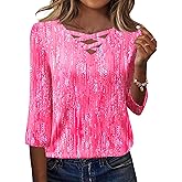 Rapbin Women Blouses Dressy Casual Spring Tops 3/4 Length Sleeve Womens T Shirts V Neck Criss Cross Tees