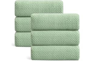 SMUGE Ultra Soft Towel Set of 6, Green Microfiber Big Bath Towel Sheets 28x55 Inches, Luxury Plush Towels- Waffle Weave Design,Highly Absorbent,Quick Dry,Premium Quality Towel Set for Bathroom
