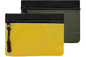 AfitLulu 2PC Small Coin Purses, Simple and Waterproof Nylon Contrasting change purse with Zipper that Can Store Credit Cards, Change, Coin and Keys (Yellow+Military Green)