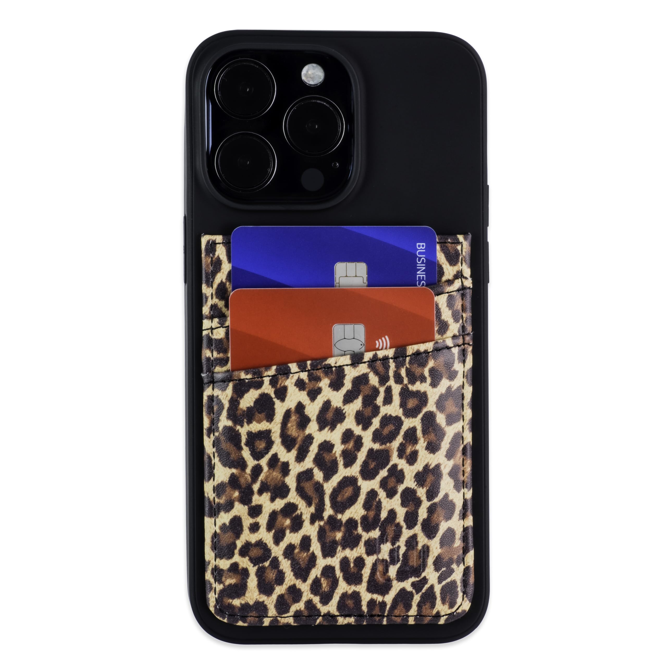 Dockem Card Case for iPhone 15 Pro Max with Recycled TPU Shell & 2 Stitched-on Card Slots, Recycled Synthetic Leather Wallet (N2R, Leopard/Cheetah)