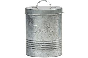 Amici Pet, , Retro Treats Galvanized Relief Lettering Metal Storage Canister, Food Safe, Push Top, 72 Ounces