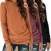 Zeagoo 3 Pack Long Sleeve Shirts for Women Casual Soft Crewneck Basic Tee Tops Fall Outfit Clothes
