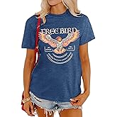 MAPICK Women Vintage Free Bird Graphic T-Shirts Band Music Tees Short Sleeve Tee Tops Country Concert Clothing