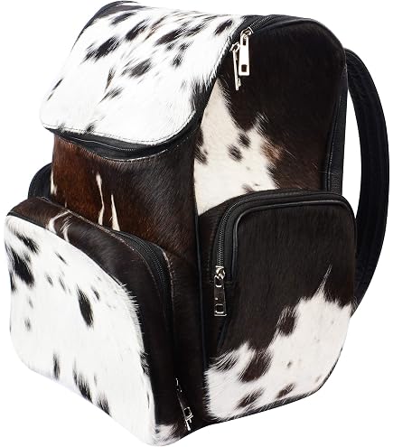 Western White & Black Cowhide Leather Backpack - Everyday Travel Backpack - Genuine Leather Cow Print Diaper Bag
