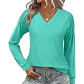 Syellowafter Womens Sweatshirt V Neck Pleated Long Sleeve Shirts Casual Lightweight Tunic Tops Loose Fit Pullover