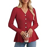 GRACE KARIN Long Sleeve Cardigan Sweaters for Women, Button Up Knit Blazer, Lightweight Business Casual Peplum Tops
