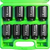 SWANLAKE 9-Piece 1/2" Impact Axle Nut Socket Set, Deep Metric Large Socket Set, 29mm 30mm 31mm 32mm 33mm 34mm 35mm 36mm 38mm, Cr-V Spindle Joint High Torque Wheel Nut Sockets
