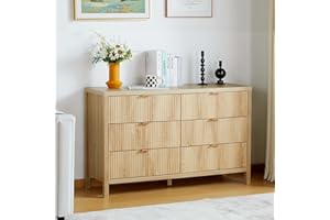 XUZENEST Fluted 6 Drawer Double Dresser for Bedroom, 47" Wide Modern Closet Dressers Chest of Drawers, Wood Storage Dresser Organizer for Nursery Bedroom Living Room Hallway Closet,Natural