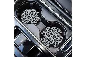 WOCOCN Cute Cup Holder Coasters for Car with Fingertip Grip, Auto Accessories for Women & Men,Pack of 2 (Snow Leopard)