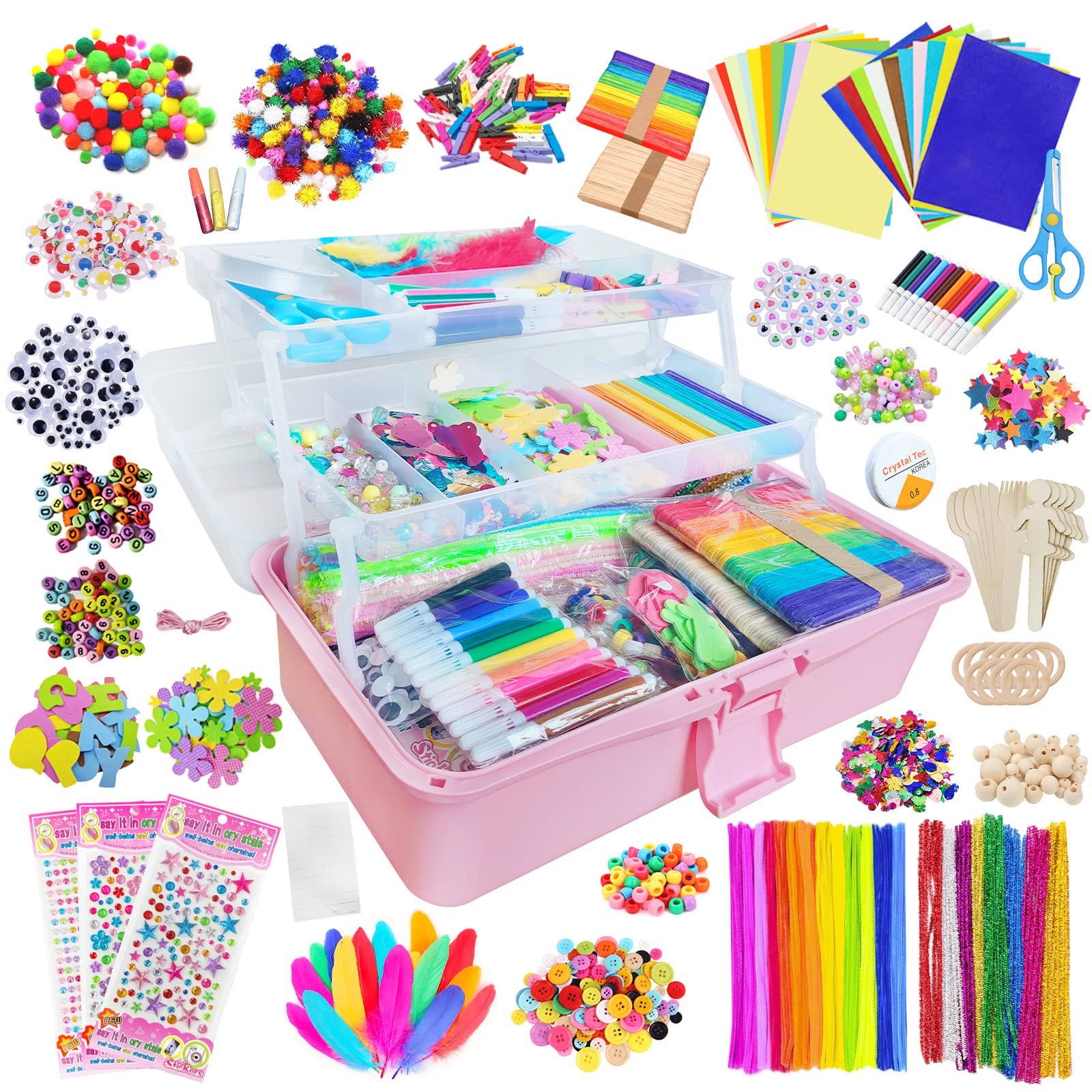 Itopstar 3000 Kids Arts and Crafts Supplies for Kids Crafting Supply in 3 Layered Plastic Art Box All in One Ages 8 9 10 11 & 12 Year Old Girls & Boys Crafting Supply Set