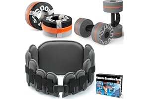 Sportneer Water Aerobics Pool Exercise Equipment Water Workout Combo Set Includes High Density Water Dumbbell Aqua Belt Water Ankle Weights for Aquatic Therapy Pool Fitness Water Exercise