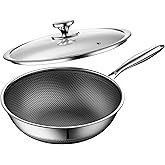 ZEROPAN Wok,Hybrid 12-Inch Wok with Lid,Nonstick Stainless Steel Woks & Stir-fry pans,Dishwasher-Friendly,PFAS PFOA PTFE Free, Oven-Safe Up to 600°F,Compatible with All Cooktops