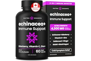 Echinacea Capsules 1000mg - 8-in-1 Immune Booster Support Supplement - Echinacea Goldenseal, Vitamin C, Zinc, Ginger, Elderbe