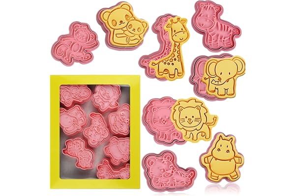 Animal Cookie Cutters with Plunger Stamps Set,8 Piece Animal Embossing Cutters for Biscuit Fondant Cheese Baking Molds