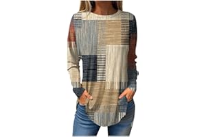 Azeralia Womens Long Sleeve Tops Retro Floral Printed Crew Neck Tunic Shirts Fall Trendy Casual Loose Fit Comfort Sweatshirt