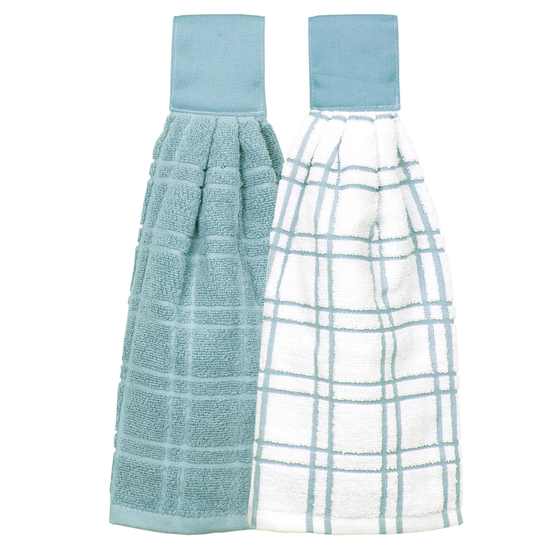 Ritz 100% Cotton Hanging Tie Towels, Dew, 2 Pack Checked & Solid