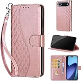 Designed for iPhone Air Case Wallet,Women Flip Folio Cover with Embossed PU Leather Stand Credit Card Holders Slots Wrist Strap Phone Case for iPhone Air 6.5 inch (Rose Gold)