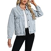 LifeShe Women's Oversized Denim Jacket Boyfriend Ripped Distressed Jean Jackets Casual Long Sleeve Trucker Coat