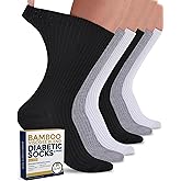 Pembrook Ribbed Knit Bamboo Viscose Diabetic Socks - 6 Pairs Crew Neuropathy Socks for Women | Diabetic Socks for Women
