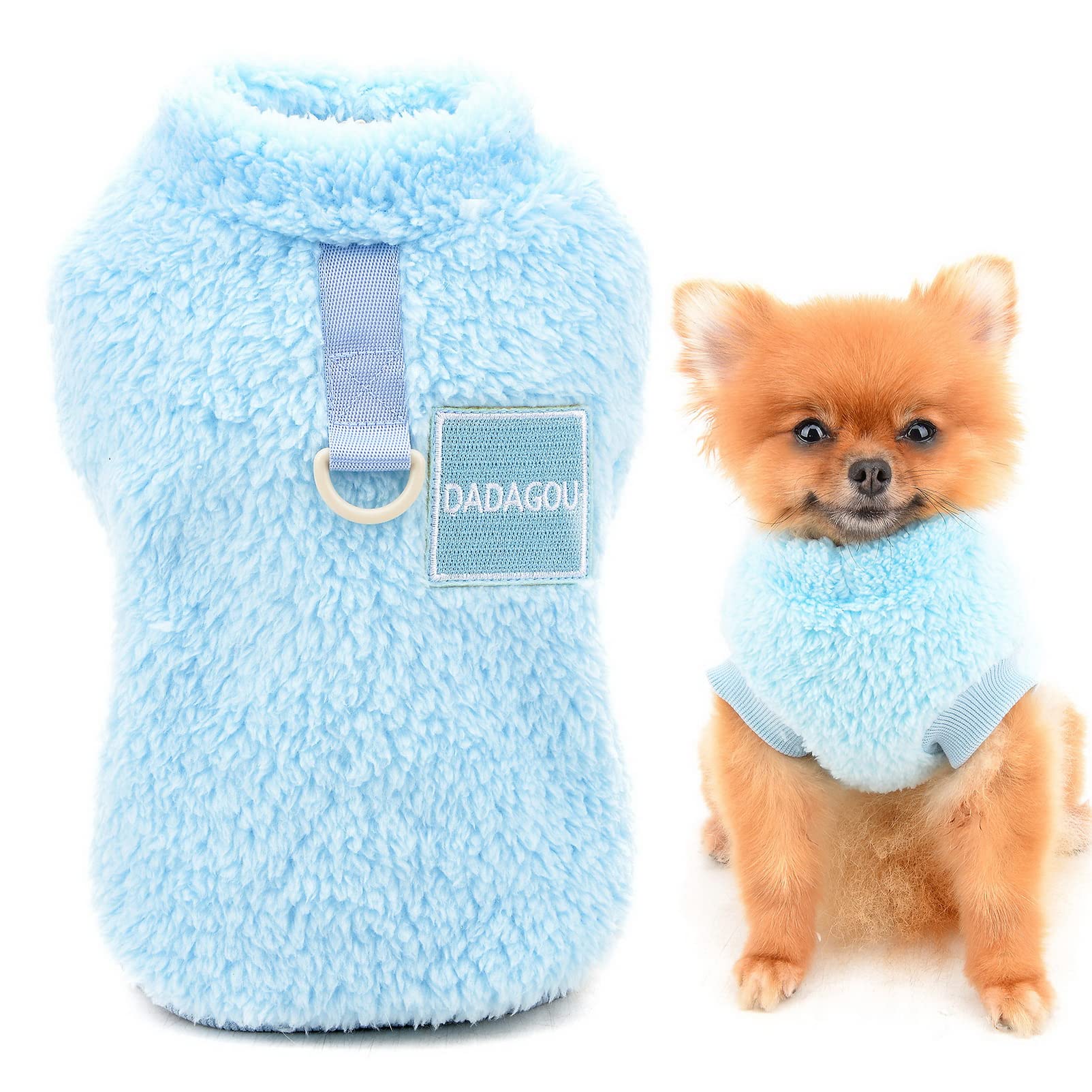 SMALLLEE_LUCKY_STORE Pet Sherpa Fleece Jumper Vest Sweaters Turtleneck Pullover with D-ring Soft Sweatshirt for Small Dogs Cat Puppy Yorkie Chihuahua Warm Fall Winter Clothes,Blue,S