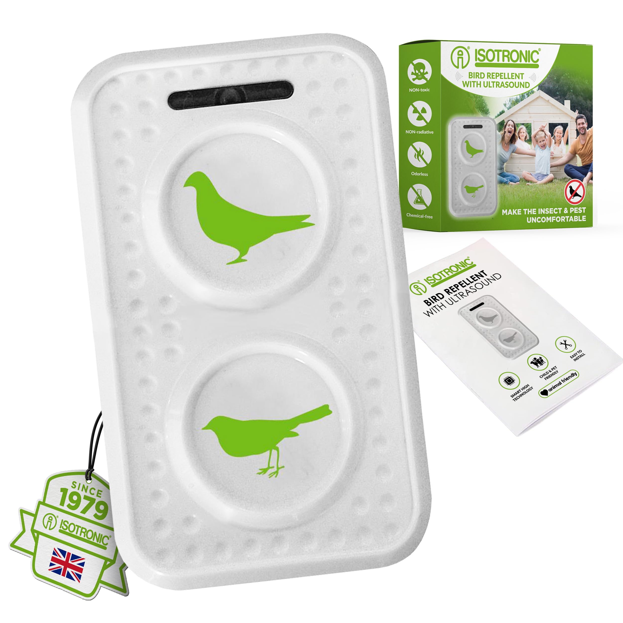 ISOTRONIC® Ultrasonic Bird Repeller, bird-control ultrasonic scarer pigeon to protect garden, house and boat