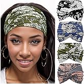 Dresyu Headbands for Women Non Slip Cross Yoga Headhand Bandana Stylish Wide Head Bands African Head Wraps Workout Hair Accessories 4 Pack