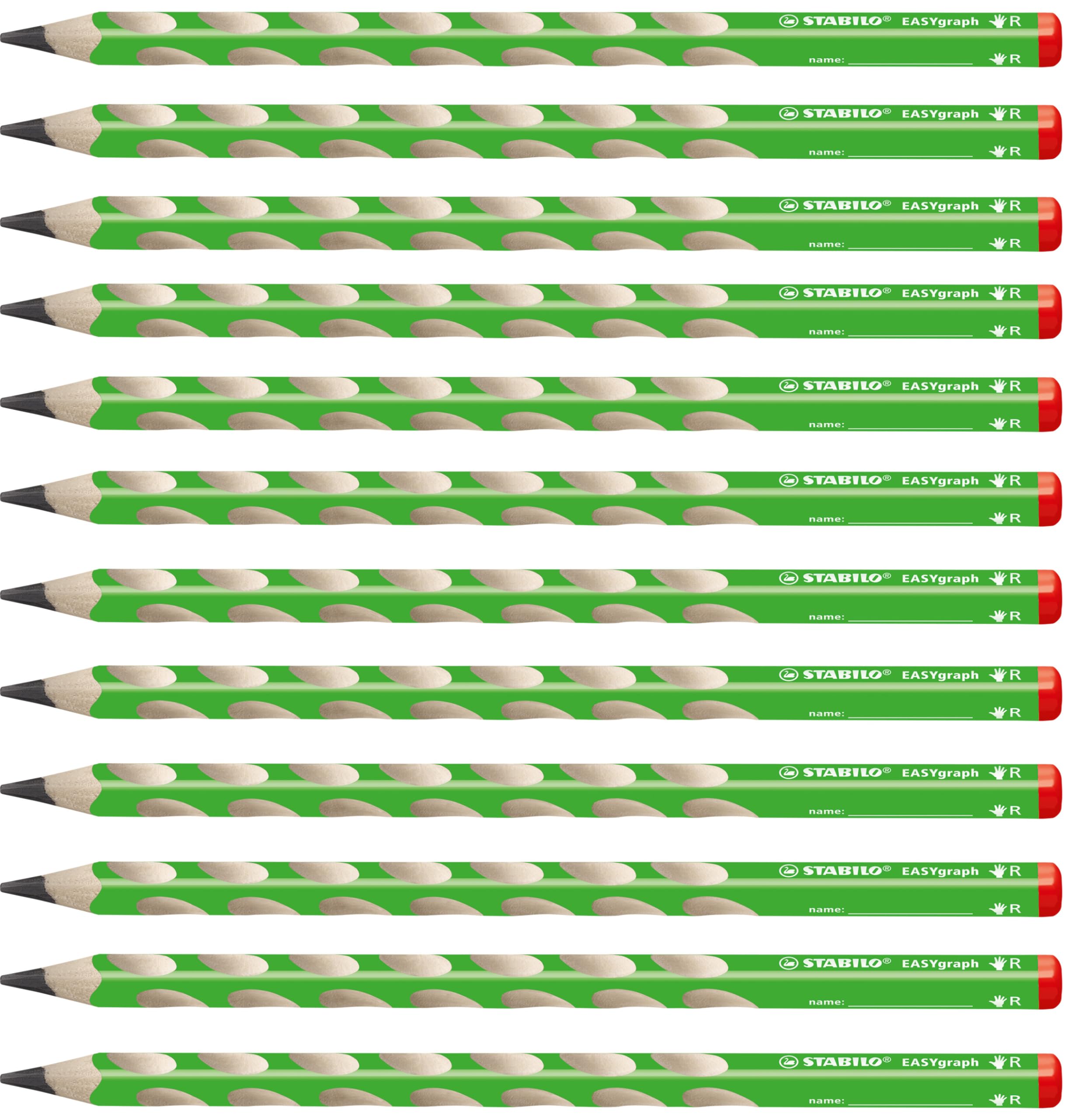 STABILO Ergonomic Graphite Pencil EASYgraph - Right-Handed - Green - Pack of 12-2B