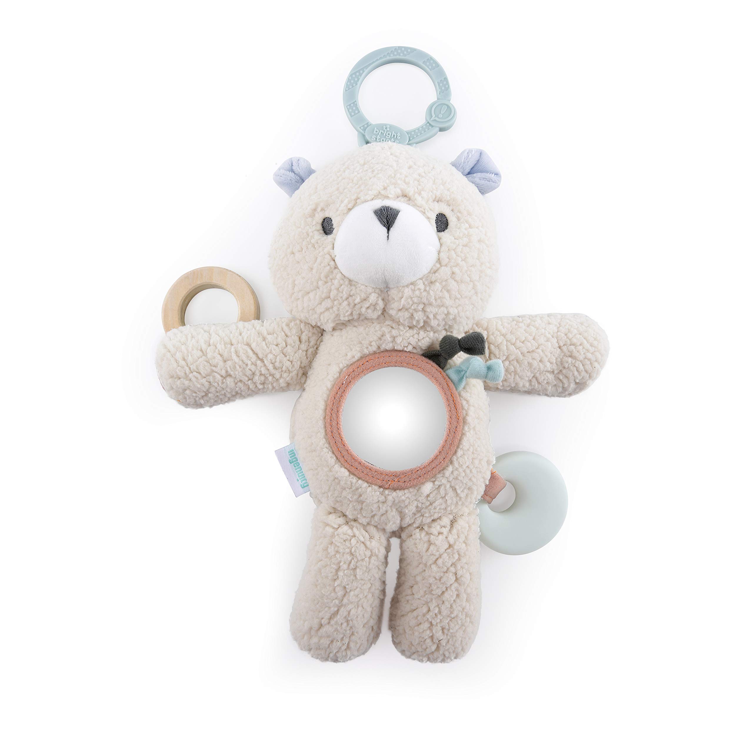 Ingenuity Premium Soft Plush Travel Activity Toy with Wooden Teethers - Nate the Teddy Bear, Ages Newborn +