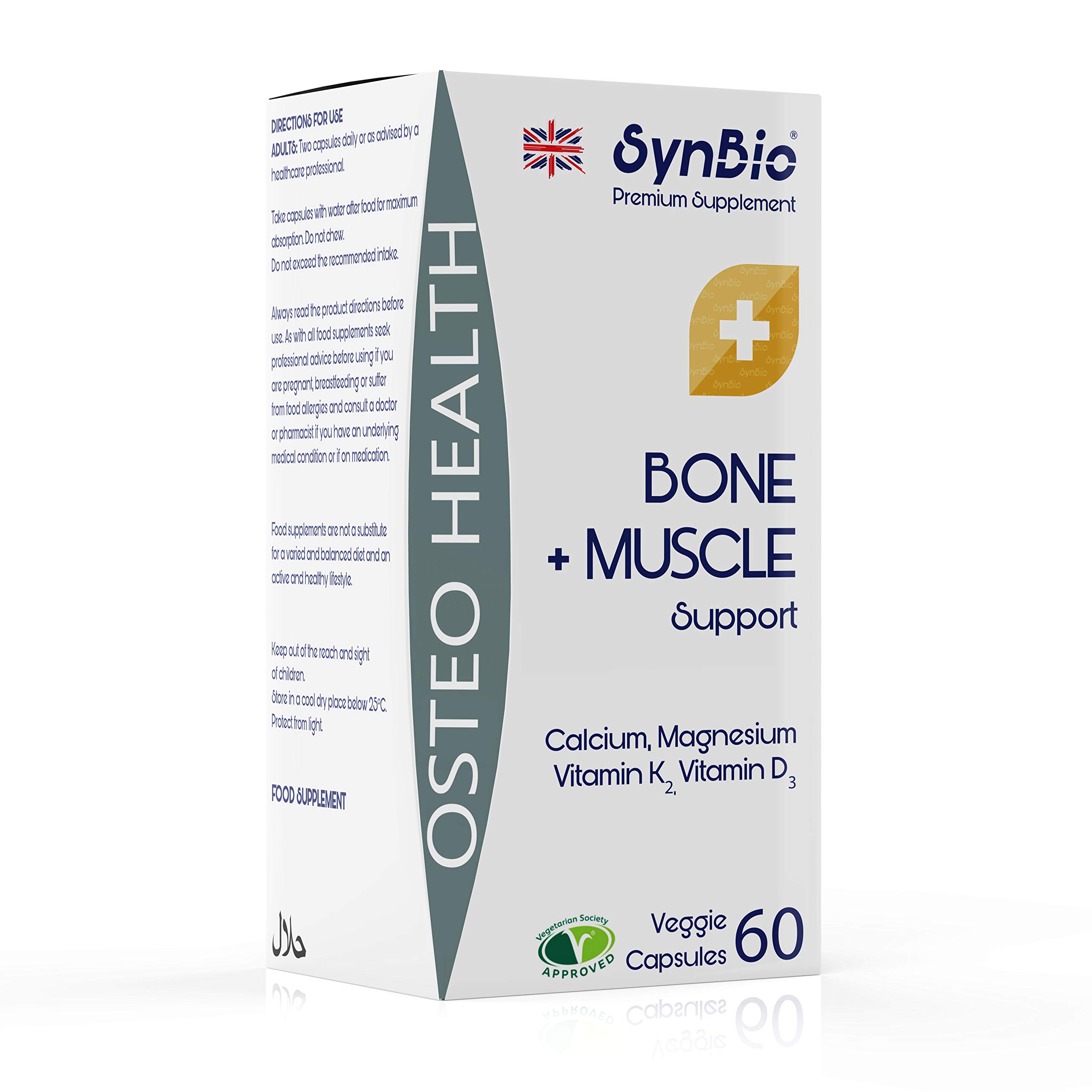 SynBio Premium+ Osteo Health | Advanced Bone & Muscle Support | 60 Vegetarian Capsules | High Strength Calcium, Magnesium, Vitamin D3 & K2 Supplement | UK
