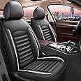 IKABEVEM Car Seat Cover Fit for Mitsubishi Eclipse Cross 2018-2024 Black Faux 2 Front Seat Cover Airbag Compatible Waterproof Seat Cushion Automotive Interior Accessories(White Line)