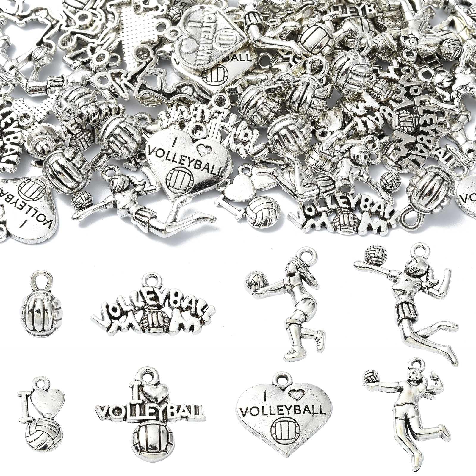 UR URLIFEHALL 80 Pcs 8 Styles Sport Theme Tibetan Silver Volleyball Charms Sport Ball Charms for Necklace Bracelet Jewellery Crafts — image 1