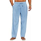 Runcati Mens Casual Linen Pants Elastic Waist Drawstring Summer Beach Pants Lightweight Loose Fit Yoga Trousers