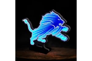 Sporticulture NFL Team Detroit Lions LED Infinity Logo Light - 3D Light Effect, Acrylic Display with UL Plug and Stand