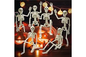 HOLILURE 6 PCS Halloween Decoration, 16" Small Poseable Skeleton Full Body with Movable Joints for Garden Graveyard Haunted House Party Home Props Decor