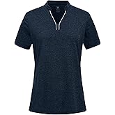 BGOWATU Women's Golf Polo Shirts Short Sleeve Collarless Y-Neck Tennis Tops Quick Dry UPF 50+ Workout Shirt Lightweight