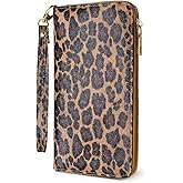 Yarnic Leopard Wallet for Women with Credit Card Holder Money Pockets Wristlet Band Wallets Case Coin Money Clip Woman Purse with RFID Blocking Large Capacity with Zipper