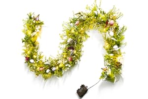 YUMHUM 6ft Pre-lit Easter Eggs Garland with 20 Led and Butterfly, Artificial Spring Garlands Decorations for Hanging Front Door Kitchen Fireplace Wall Window Indoor Outdoor Home Easter Decor