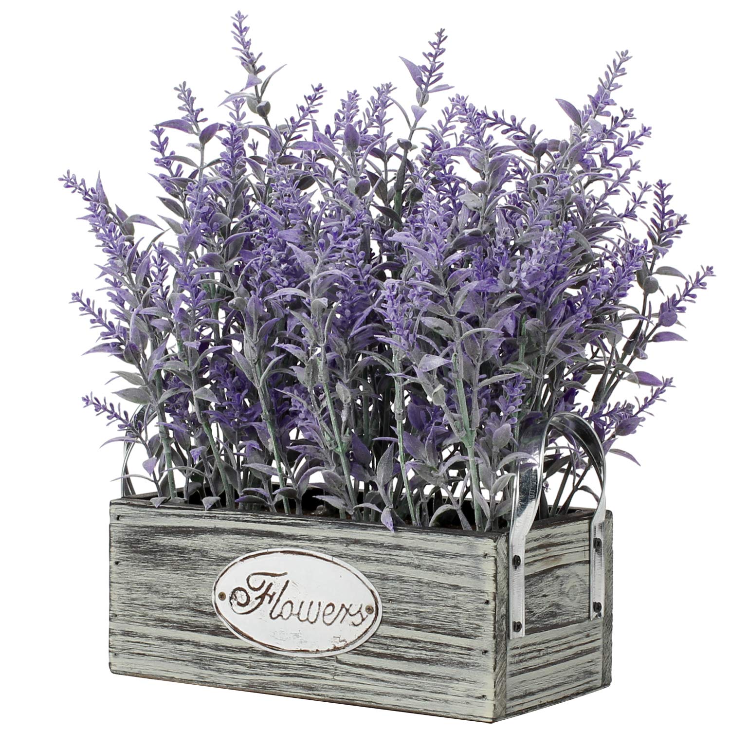 Briful Artificial Lavender in Pot Faux Plants - Flocked Lavender Fake Flowers in Wooden Pot, Small Artificial Plants for Home Bathroom Bedroom Decor