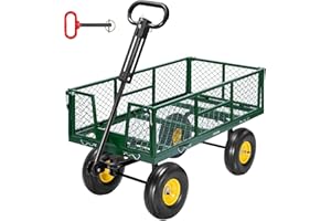 VIVOHOME Garden Cart Steel Heavy Duty 900 LBS Yard and Garden Wagon with 10 inch Tire and Handle Attach to ATV or Tractor Gre