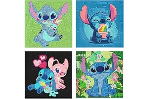 gilqso 4 Pack Stitch Diamond Painting Kits for Kids without Frame,Stitch Diamond Art Kits for Kids,Gem Art for Kids,Arts and Crafts for Kids Ages 4-12,Gifts for Kids Home Wall Decoration 6x6 Inch