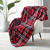 SOCHOW Flannel Fleece Throw Blanket 50 x 60 Inches, All Season Plaid Red/Grey Blanket for Bed, Couch, Car