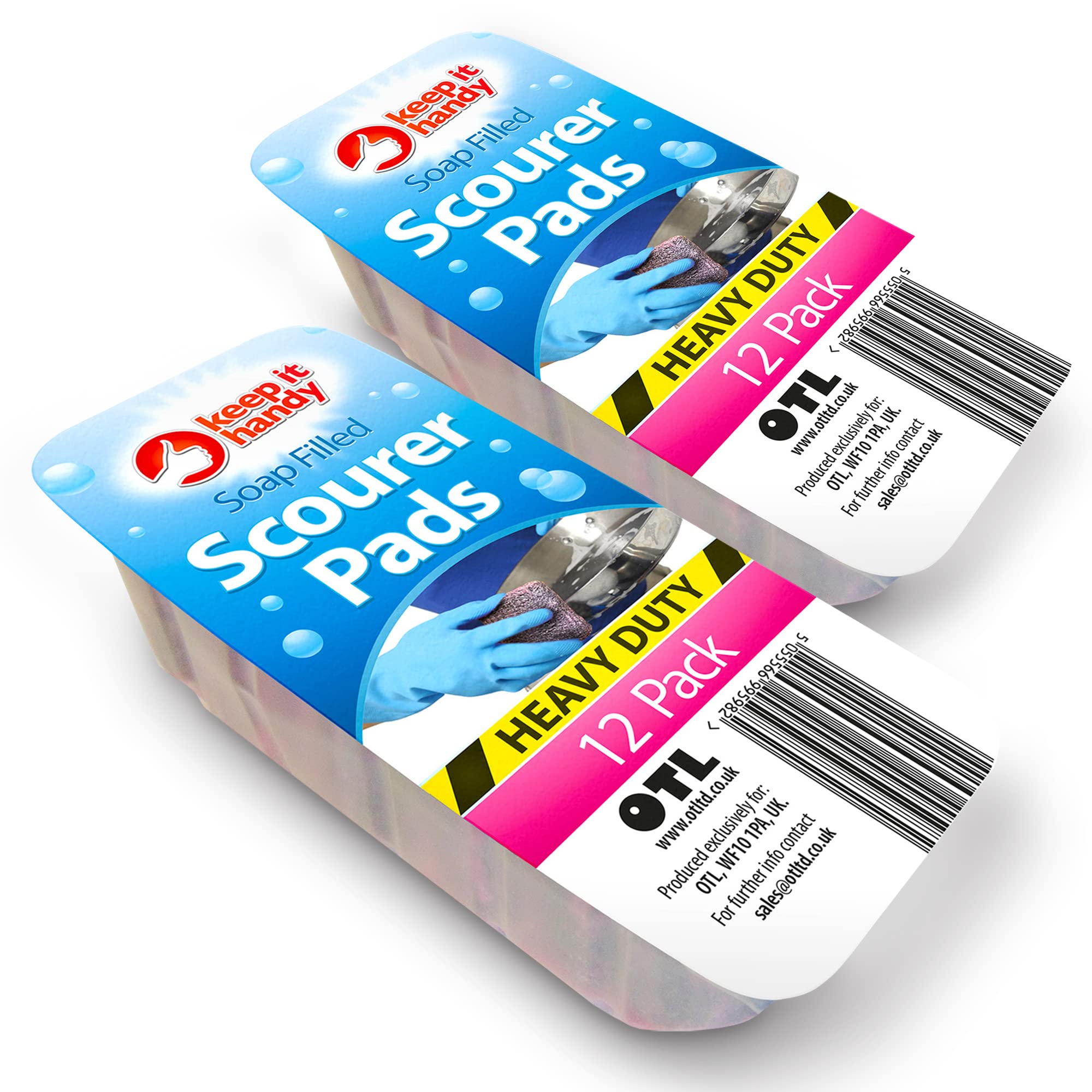 24pk Soap Filled Scourer Pads | 2 x 12pk Stain and Grease-Cutting Pad with Soap | Durable and Long Lasting Scourer Pads for Tough Food Stain Cleaning