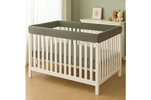 Macardac 4 in 1 Crib Rail Covers for Teething,Soft Breathable Muslin Cover,Crib Rail Guard, Anti-Collision Strip Corner Cover, Crib Teething Cover, Rail Edge Protector Strip, 4 Pcs (Green)